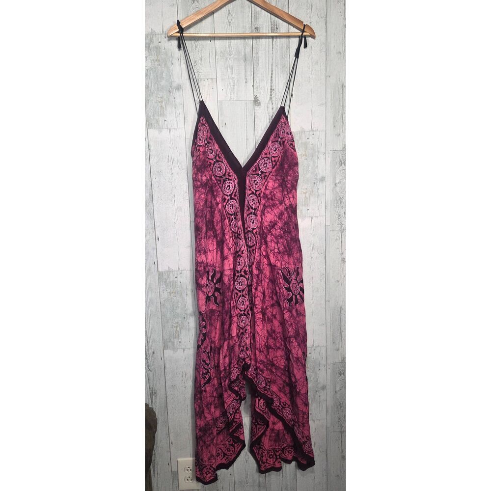Double Decker Hippie Asymmetrical Hem Tie Dye Embroidered Dress Free Size